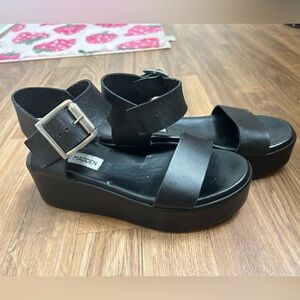 Steve Madden Black Platform Ankle-Strap Sandals Size 5